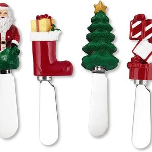 4-Piece Hand Painted Resin Handle with Stainless Steel Blade Cheese Spreader/But